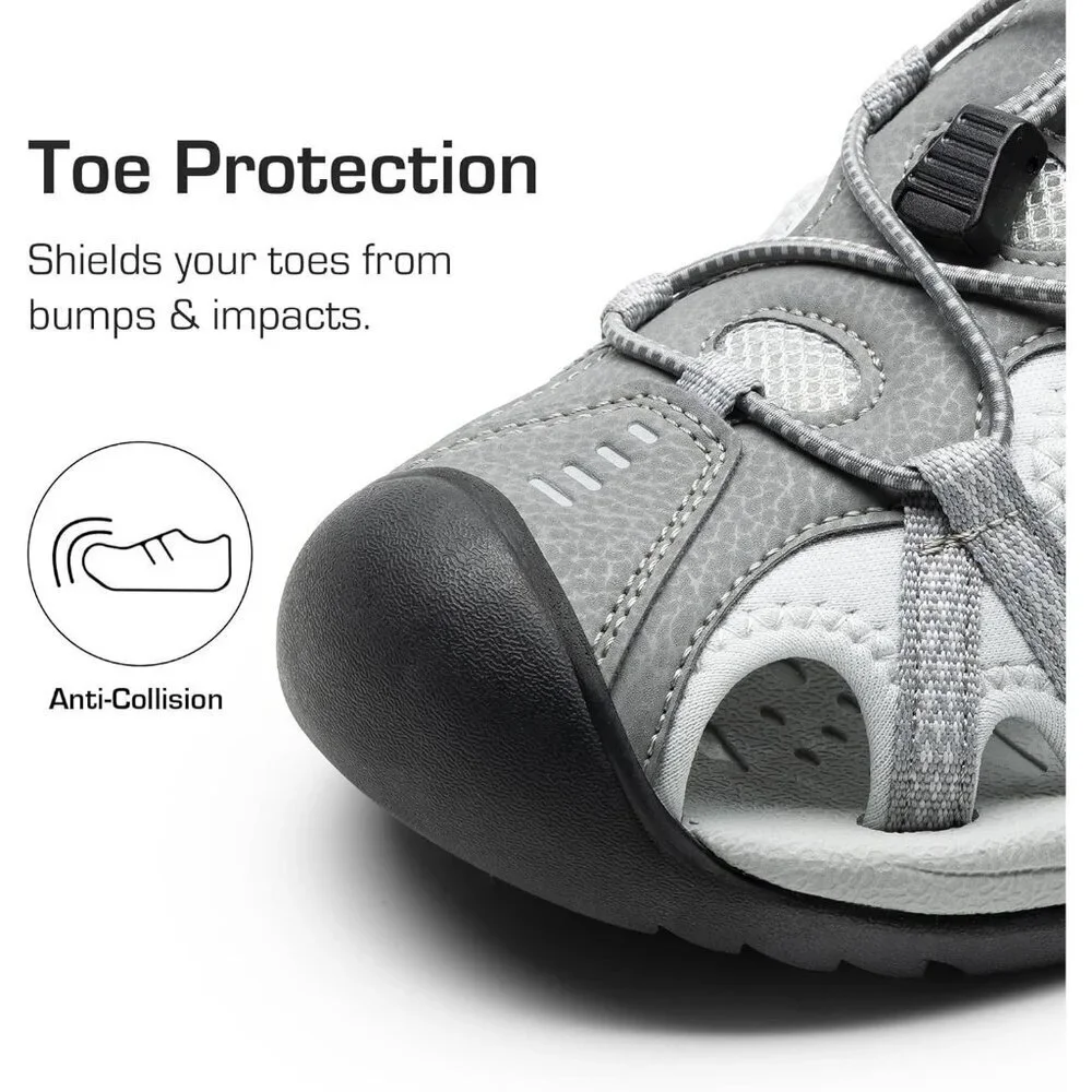 Hiking Sandals Men's Light Gray Athletic Cushioned Closed Toe Fisherman Shoes